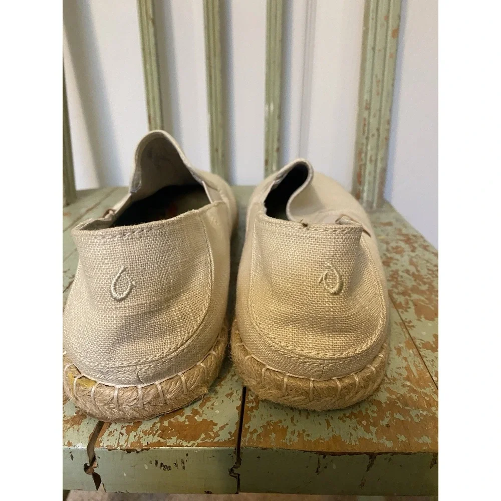 Olukai Women's Kaula Pa'a Kapa Linen Espadrilles slip on shoe Size 11 Beige EUC